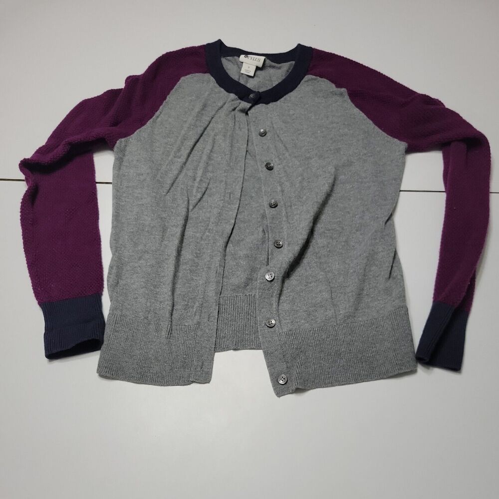 Stylus Womens S Cardigan Sweater Grey Long Sleeve Cable Knit Ribbed Color‎ Block